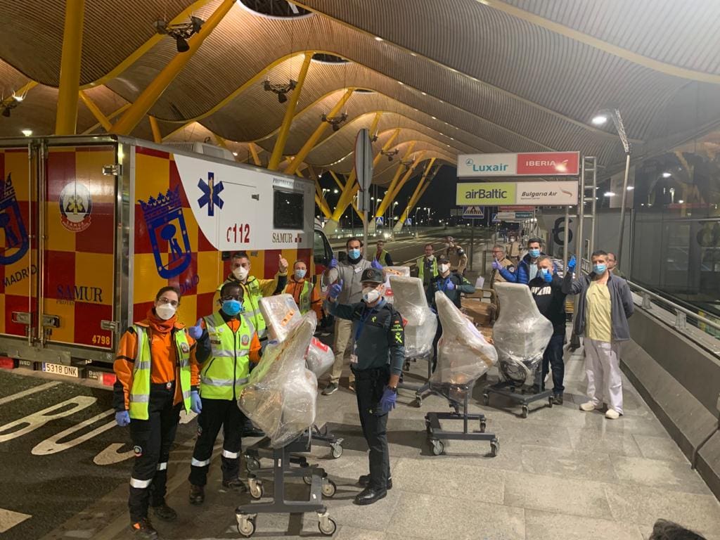 respirators now in madrid barajas health care and civil guard assistance
